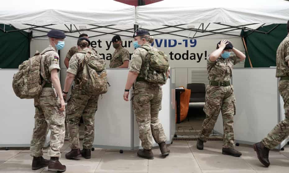 A rapid vaccination centre is set up outside Bolton town hall