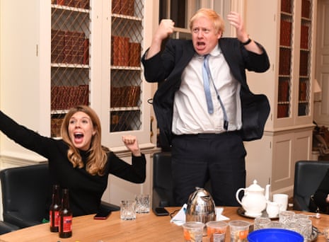 Boris Johnson and his partner Carrie Symonds in a shot taken on election night by his personal snapper Andrew Parsons, jokingly known by envious colleagues as ‘the court photographer’