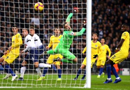November 24: Dele Alli of Tottenham Hotspur scores his team’s first goal against Chelsea at Wembley Stadium.