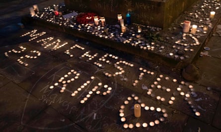 Memorial candles during a vigil in Manchester