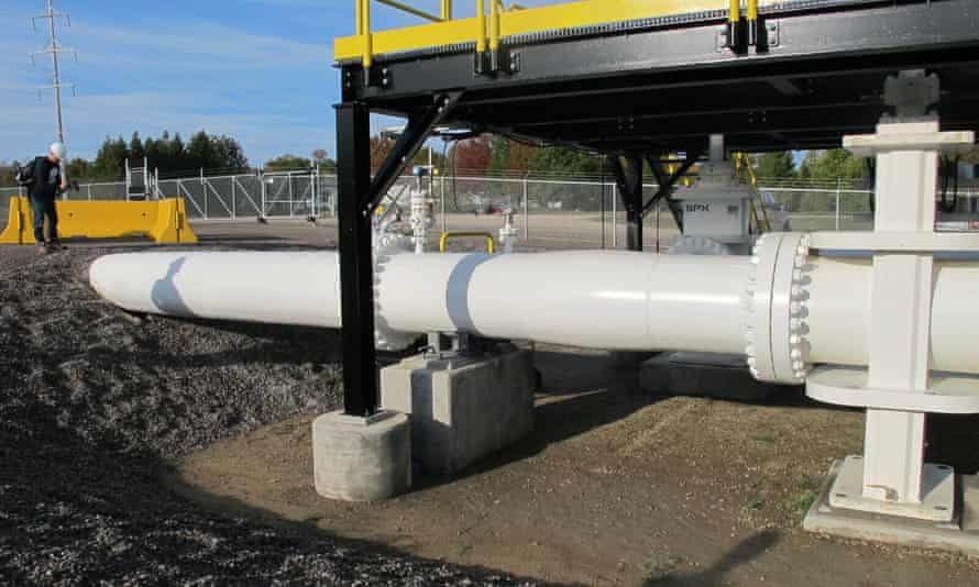An aboveground section of Enbridge's Line 5 at the Mackinaw City, Michigan, pump station.
