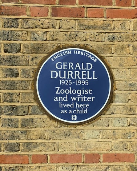 Durrell’s blue plaque at number 43 Alleyn Park, Dulwich.
