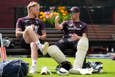Ben Stokes chats with Liam Dawson during a nets session at Old Trafford. Adding the spinner should give the captain more options in the field.