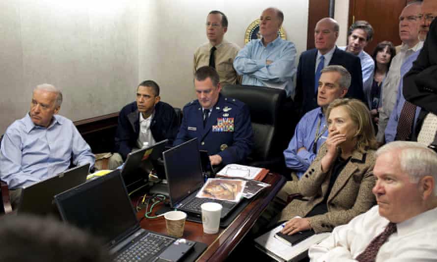 Barack Obama and the national security team receive an update on the mission to kill Osama bin Laden in May 2011.