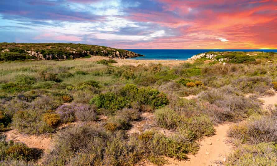 calamosche beach with red sky