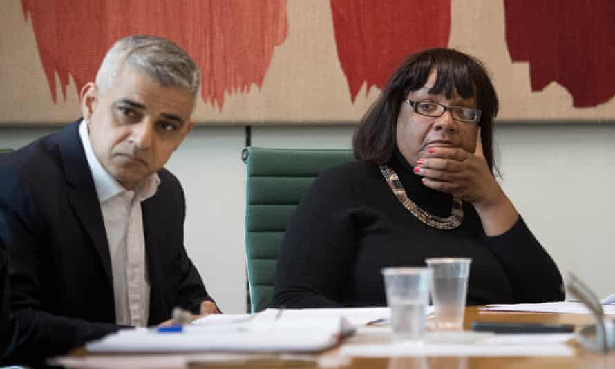 Mayor of London Sadiq Khan and shadow home secretary Diane Abbott at a crime summit this month.