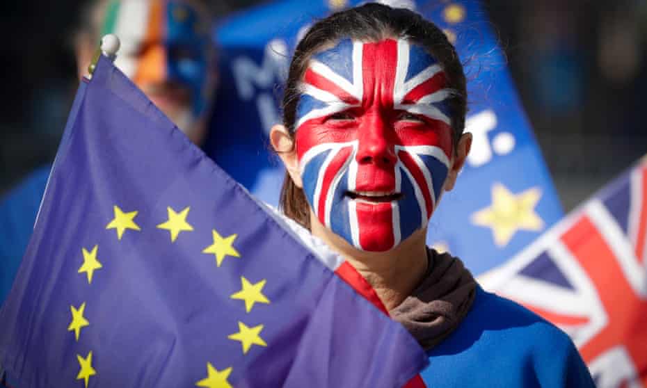 An anti-Brexit protester in Brussels, March 2019