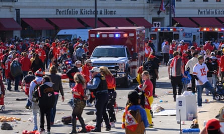 Police clear the area following a shooting at the Kansas City Chiefs NFL football Super Bowl celebration in Kansas City.