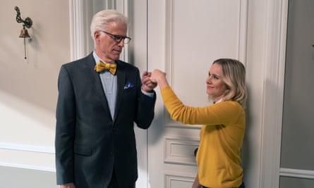 ‘A show that holds a mirror up to our stupid selves’ ... Ted Danson as Michael and Kristen Bell as Eleanor in The Good Place.