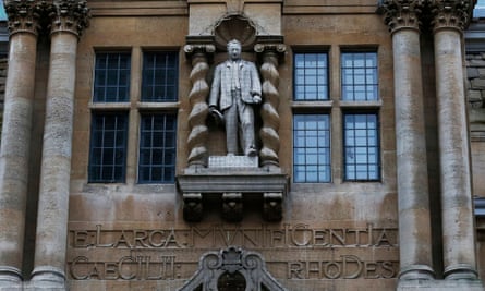 A statue of Cecil Rhodes on the facade of Oriel College, Oxford