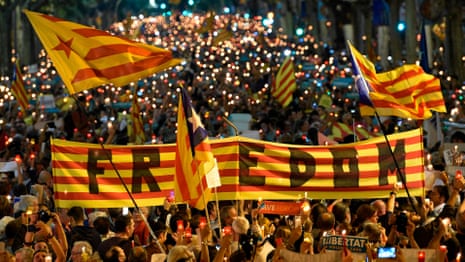 Thousands protest over arrest of two Catalan leaders – video