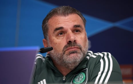 Ange Postecoglou speaks to the press ahead of Celtic's match against RB Leipzig
