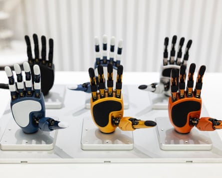 A range of robotic dexterous hands on display