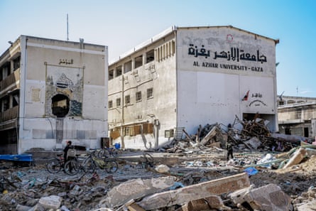 debris around a damaged building