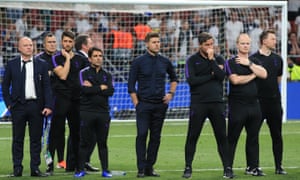 Mauricio Pochettino (centre) looks on after Tottenham lost last year’s Champions League final to Liverpool.
