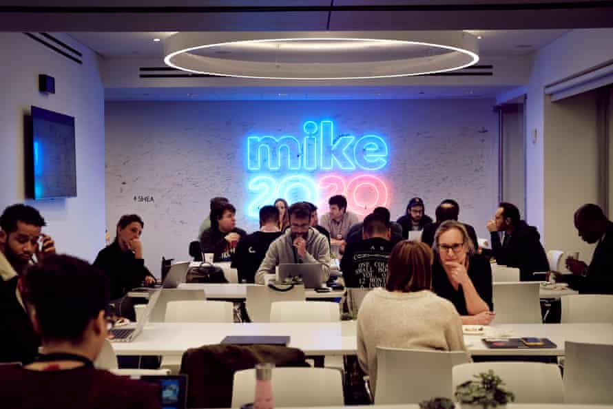 Staffers and volunteers work in Mike Bloomberg’s campaign headquarters in New York City.