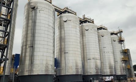 CO2 tanks at a carbon capture and storage facility in a cement plant in Brevik, Norway.