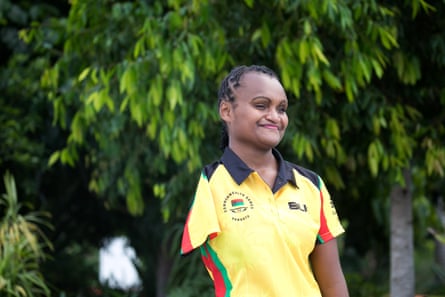 Friana Kwevira from Vanuatu, who won a bronze medal in javelin, the first ever medal for the country