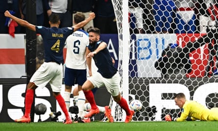 Olivier Giroud celebrates after his header restores France’s lead.