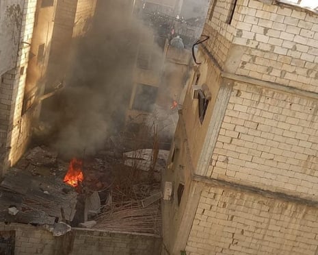 Aerial view of Bekaa valley showing smoke rising from Israeli airstrikes