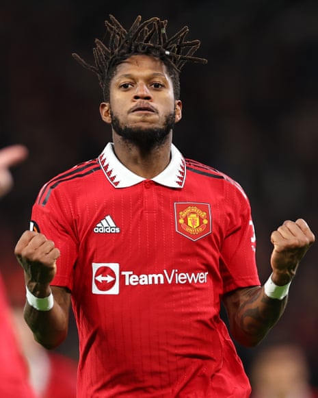 Fred from Manchester United celebrates after scoring a goal to make it 1-1
