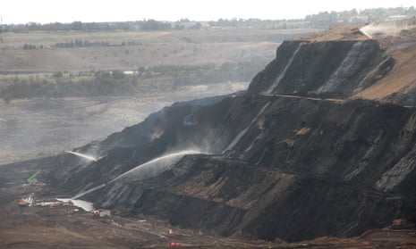 Firefighters battling a blaze at the Hazelwood open cut coal mine near Morwell, Victoria in 2014