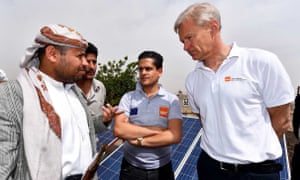 Secretary General of the Norwegian Refugee Council, Jan Egeland, speaks to people in Jabal Yazid district