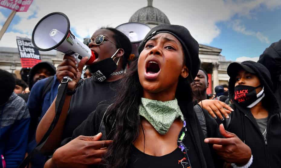Sasha Johnson at a Black Lives Matter protest in London. Johnson is in a critical condition in hospital after being shot in the head during the early hours of Sunday.
