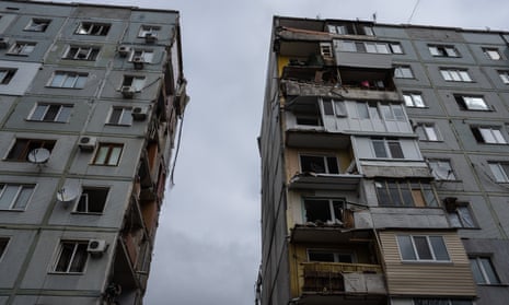 An apartment block lies in ruins after being hit by a Russian missile earlier in the month Zaporizhzhia oblast, Ukraine.