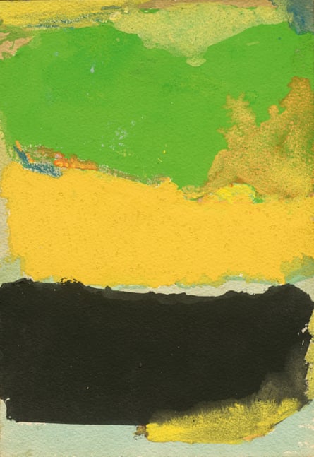 Untitled, undated, green, yellow and black horizontal forms in gouache and watercolour on paper, one of thousands of paintings Leiter made in his lifetime