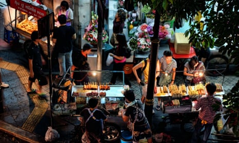 Tuck stop … street food stalls at the corner of Soi Saladaeng and Silom Road, Bangkok, Thailand