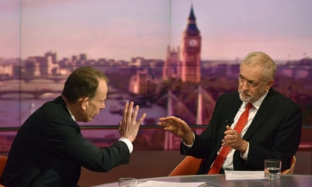 Jeremy Corbyn being interviewed by Andrew Marr on the BBC.