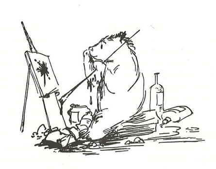 Line drawing of Paddington painting at easel