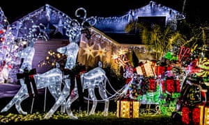 Homes display Christmas lights and decorations in the suburbs of Los Angeles.