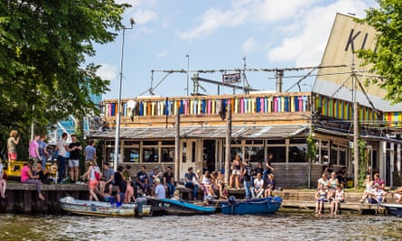 Hannekes Boom restaurant’s waterfront terrace, in Amsterdam, the Netherlands.