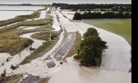 Roads were flooded in Timaru in New Zealand’s South Island after the Rangitata river burst its banks.