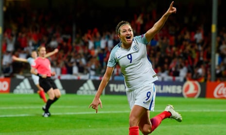 Jodie Taylor celebrates scoring the opener for England.