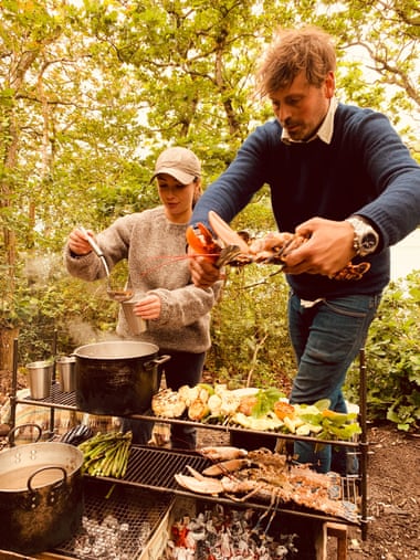 A barbecue during a bushcraft weekend at Thom Hunt’s school.