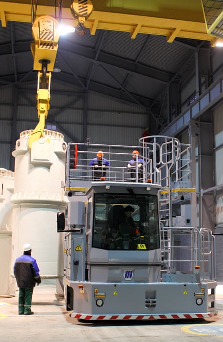 Specially commissioned machinery is used to pack the spent nuclear fuel