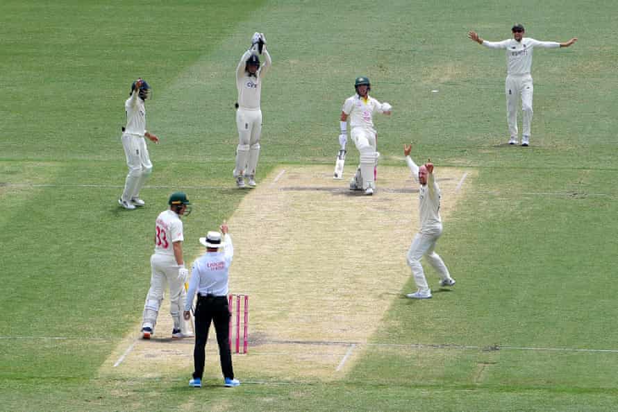 The ballad of Jack Leach: a leaf blown along the road and into the Ashes | England cricket team 2 Jack Leach appeals for the wicket of Marcus Harris