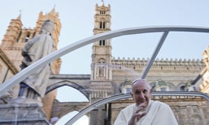 Pope Francis leaves the Cathedral of Palermo. He made an an unscheduled stop at the roadside spot where magistrate Giovanni Falcone Falcone, his wife and three police agents were blown up.