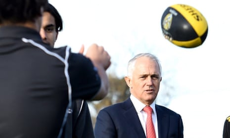 Malcolm Turnbull at Richmond football club during the 2016 election campaign