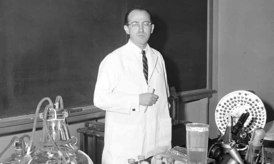 Dr Jonas Salk, who developed the first polio vaccine, in his laboratory in Pittsburgh, 1955.