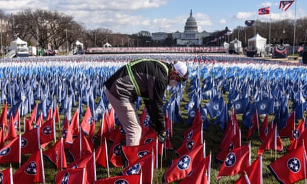 State flags (including Tennessee, front, and Kentucky behind) on the National Mall, Washington DC, before Biden’s inauguration.