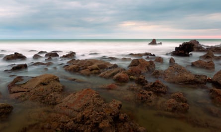 A rocky part of the seashore in Playas, Ecuador.