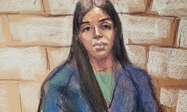 Emma Coronel Aispuro, the wife of Mexican drug cartel boss Joaquín ‘El Chapo’ Guzmán, appears during a virtual hearing in federal court in Washington DC on Tuesday.