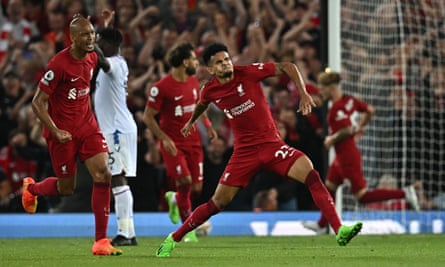 Luis Díaz reacts after his sensational equaliser for Liverpool