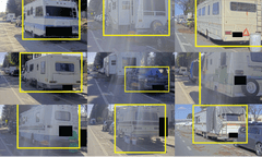 grid of images showing yellow squares around RVs