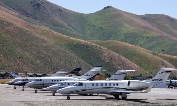 Private jets are seen on the tarmac at Friedman Memorial airport in Sun Valley, Idaho.