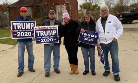 A small group of Trump supporters gathered outside of a Jill Biden rally in Westland, Michigan, on Thursday.